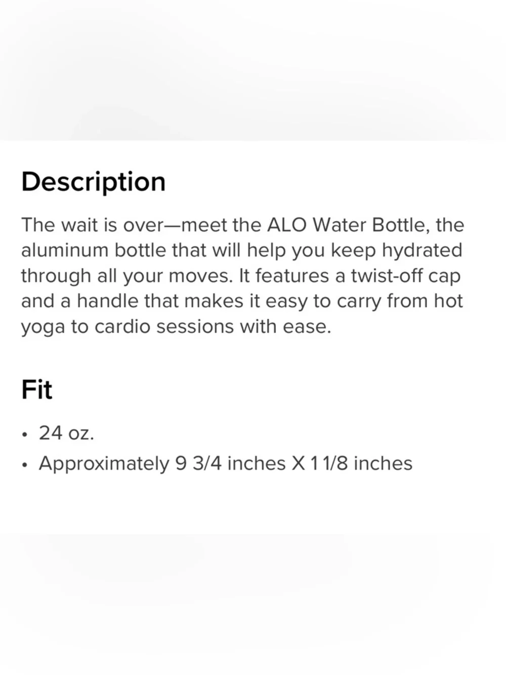 ALO Yoga Black Aluminum Water Bottle with Carry Handle NWT 24oz